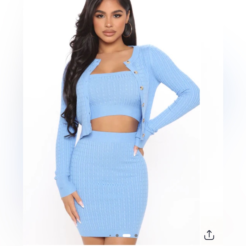 Fashion Nova Light Blue Knit Midi Skirt Set